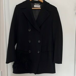 GALLARA LAVORAXIONE a MANO Chic Black Double-Breasted Jacket Peacoat Italy 44